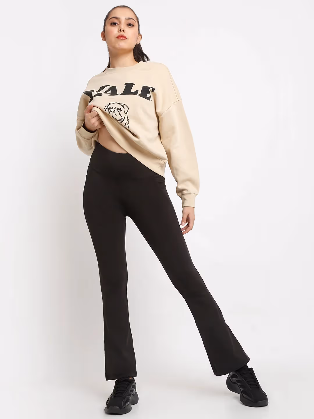 Black Flare High Waisted Essential Pants image 5
