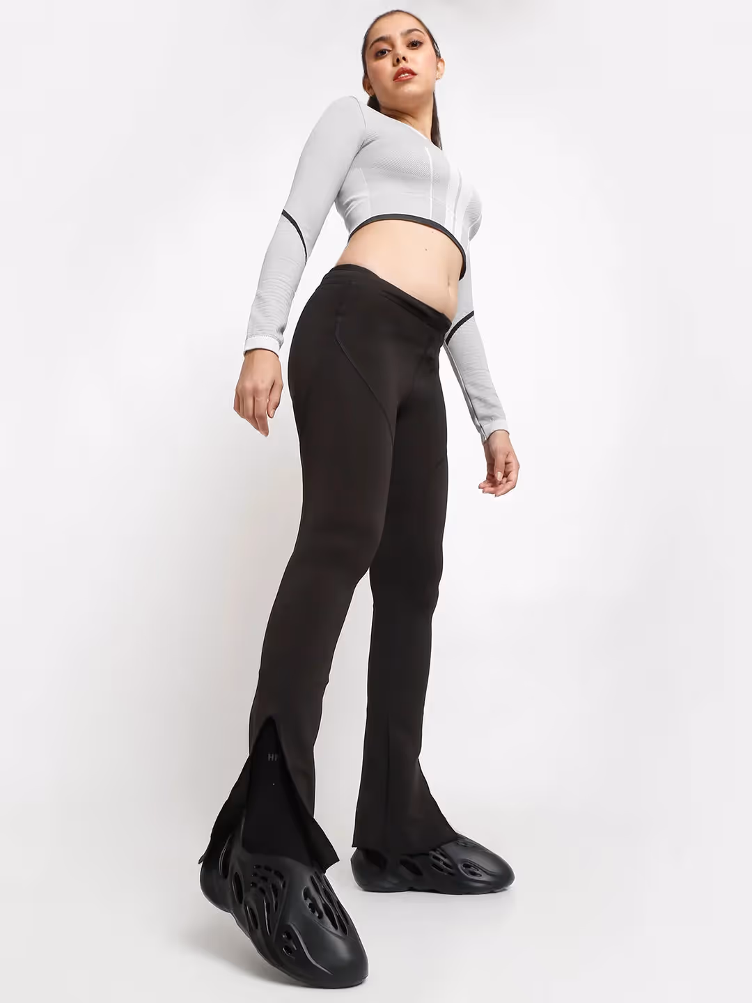 Black Side Slit Flare Pants image 1