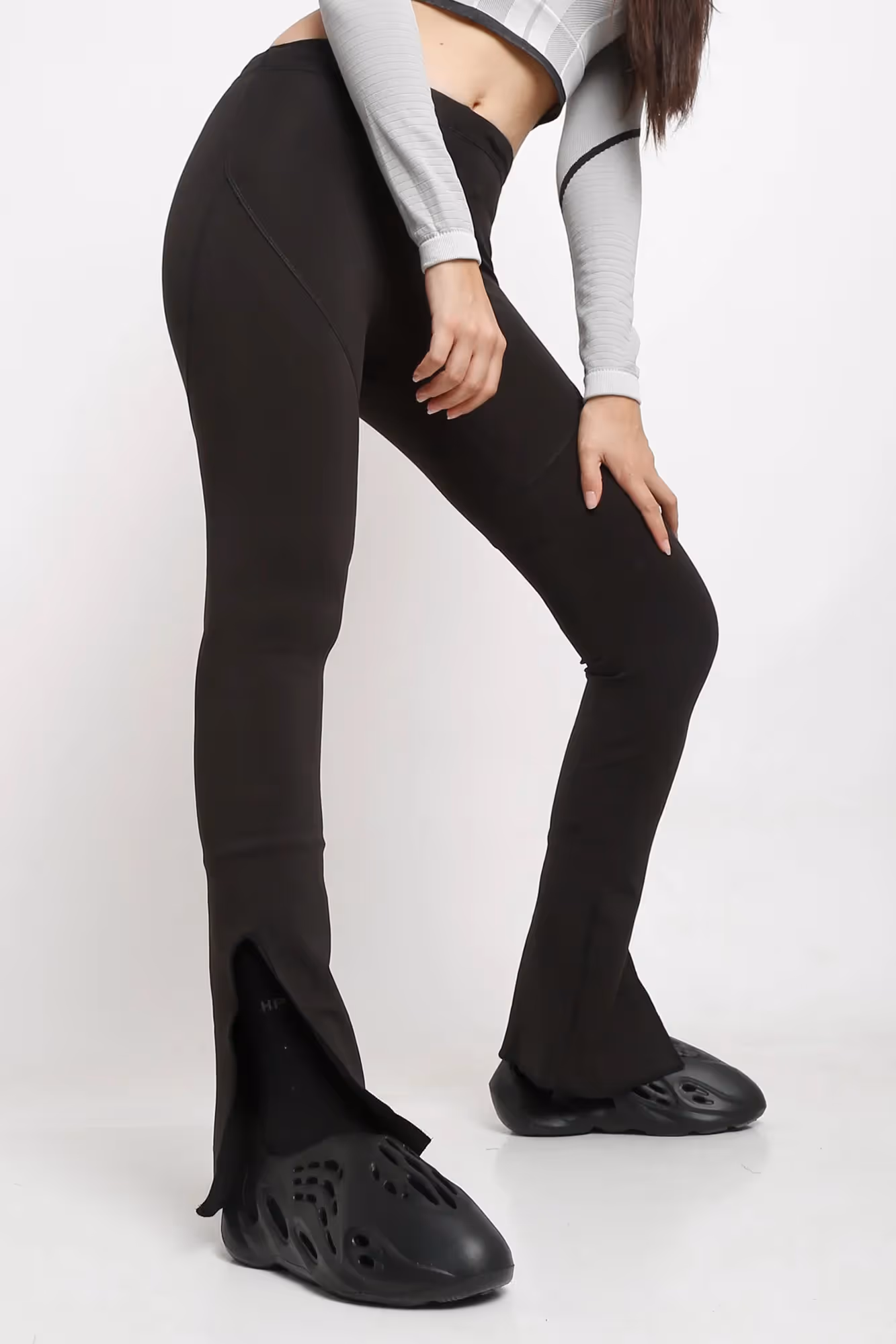 Black Side Slit Flare Pants  image 2
