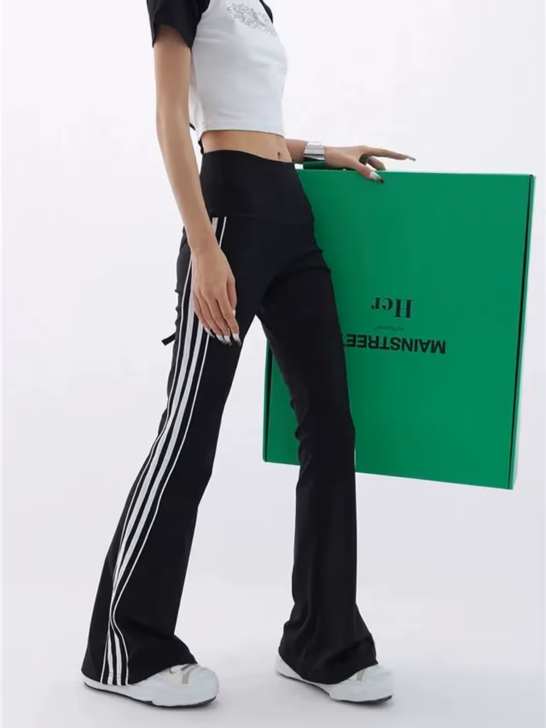 Black Stripe Flare Leggings image 4