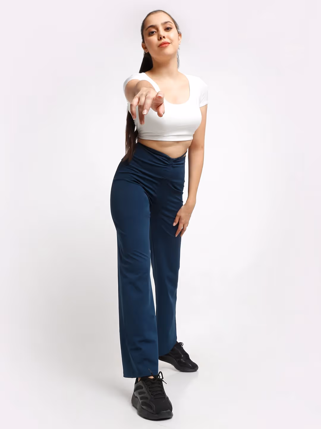 Blue High Waist Tie Up Flared Trouser image 1