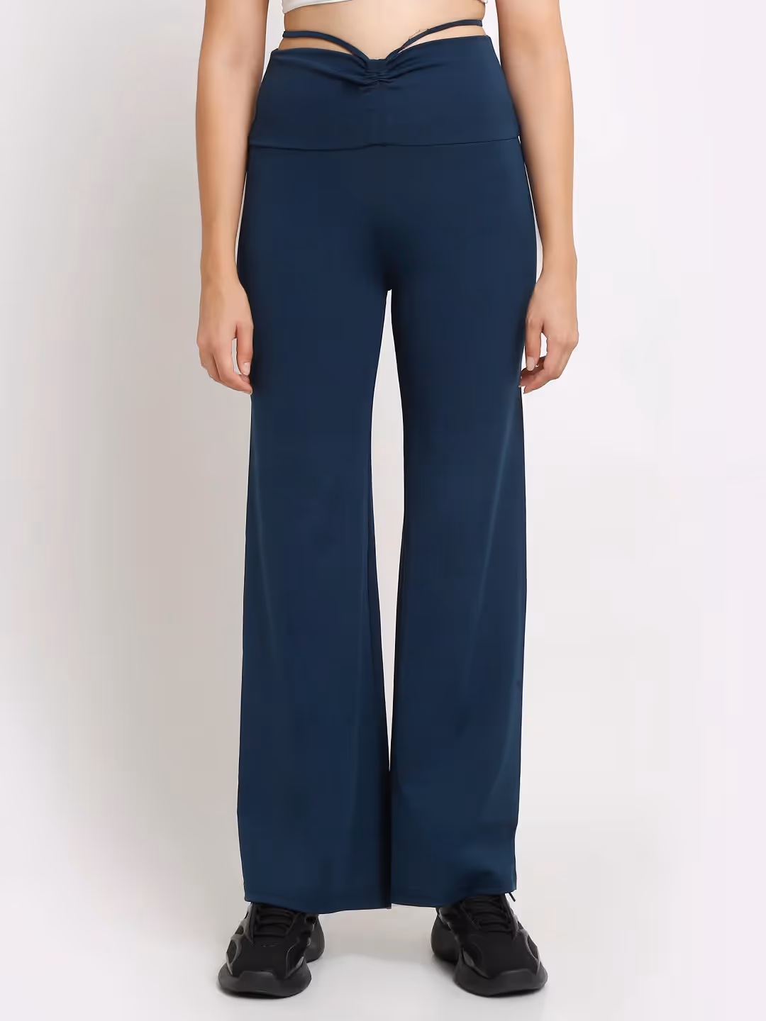 Blue High Waist Tie Up Flared Trouser image 3