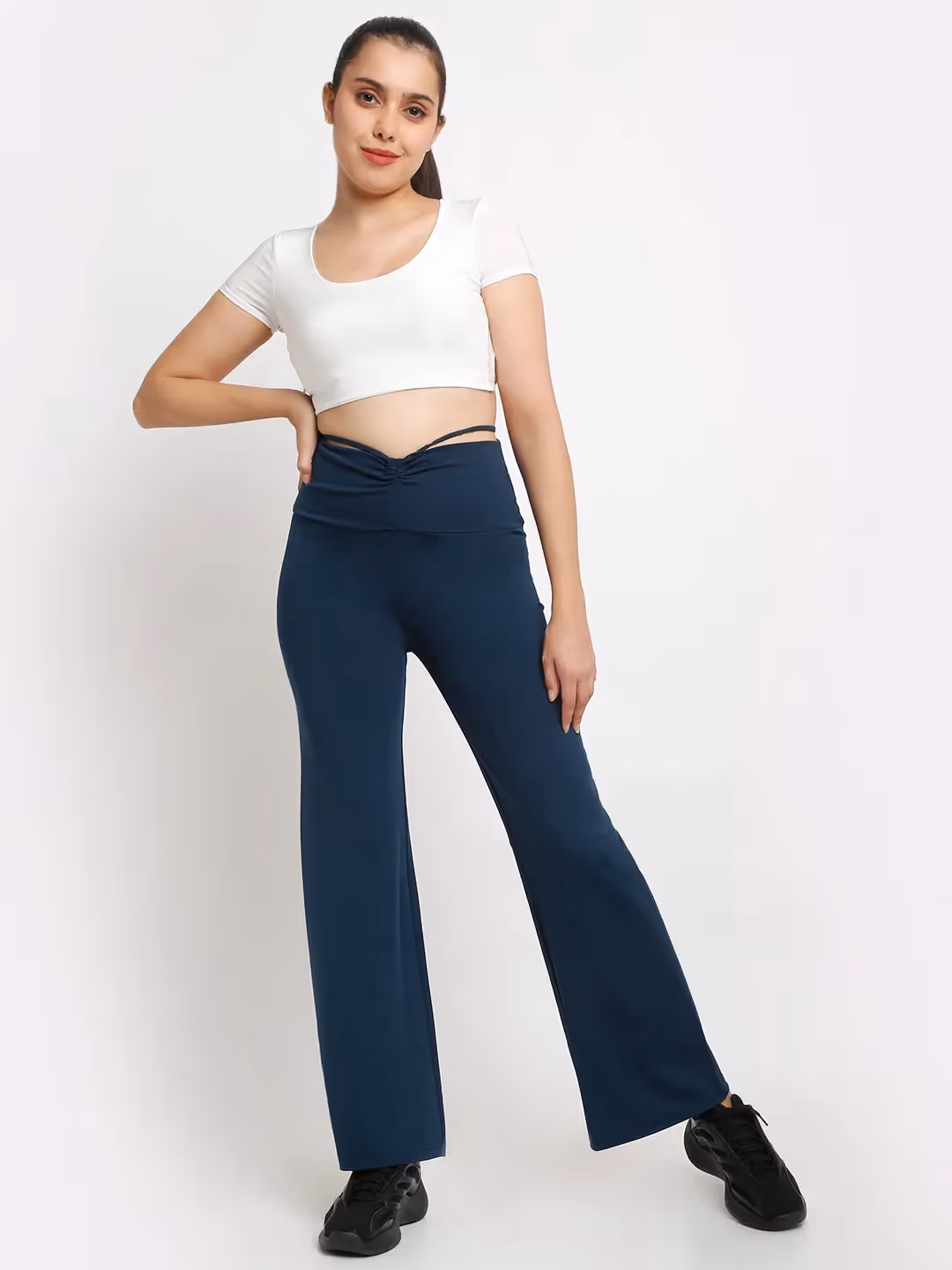 Blue High Waist Tie Up Flared Trouser image 4