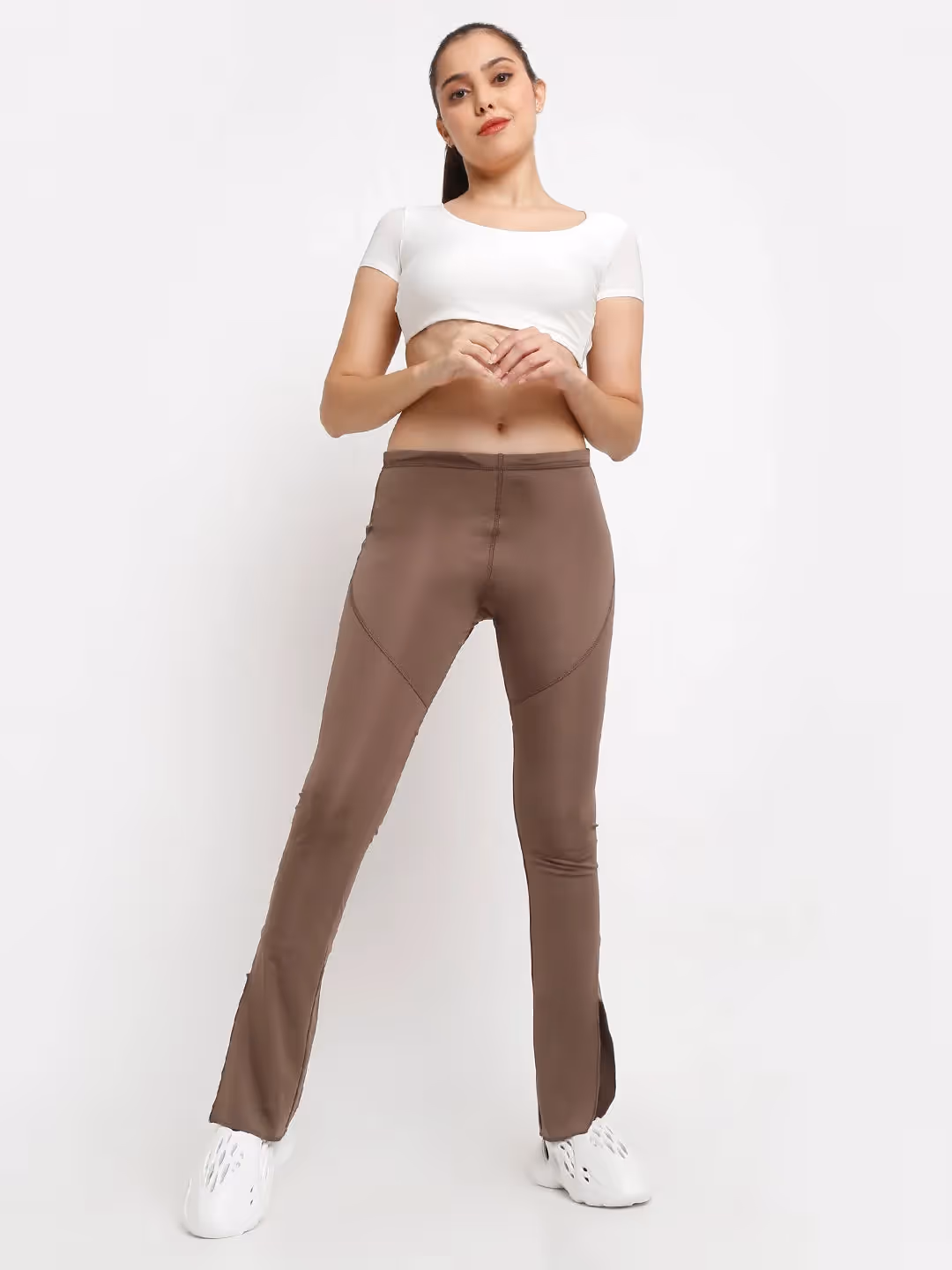 Brown Side Slit Flare Pants image 1