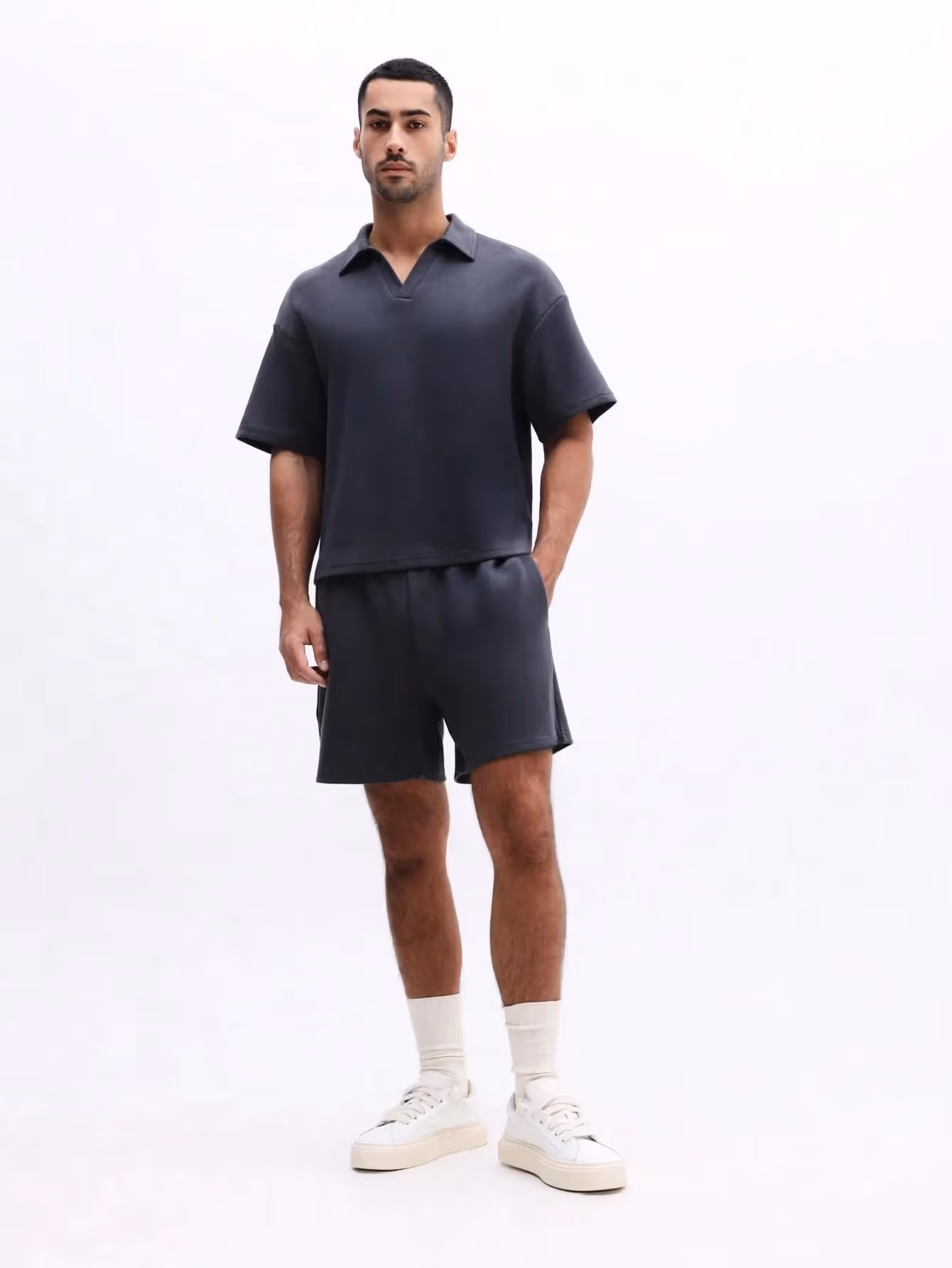 Collared Polo Top With Shorts Set image 1