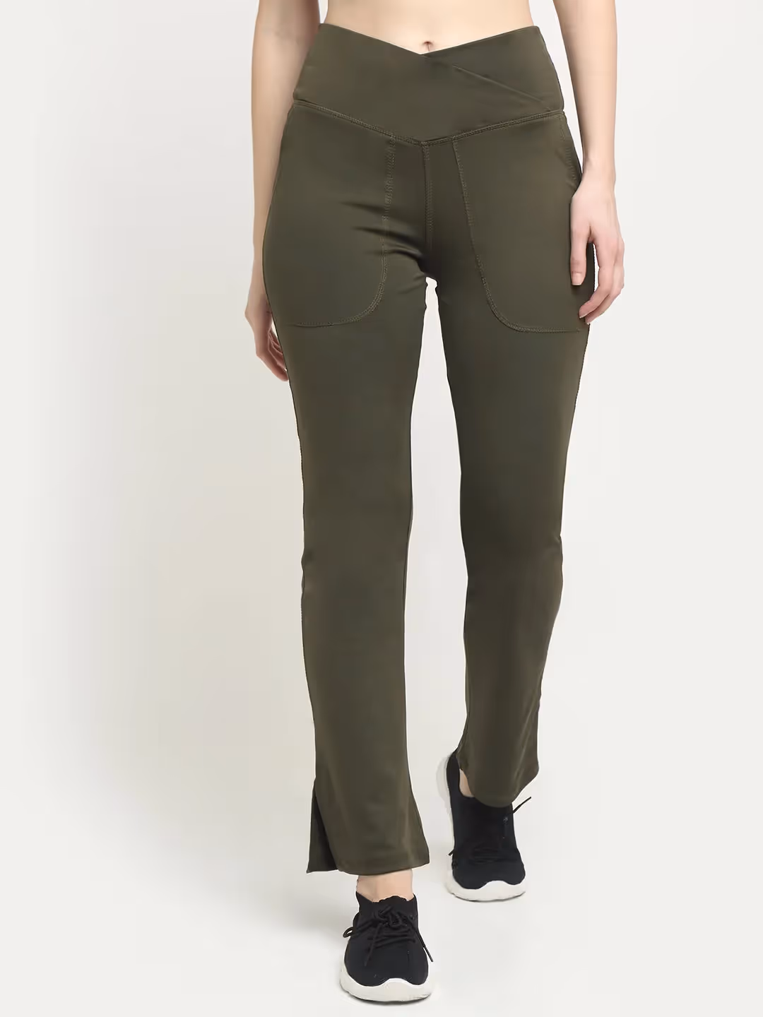 Deep Sage Crossover Pocket Slit Hem Flare Leggings image 1