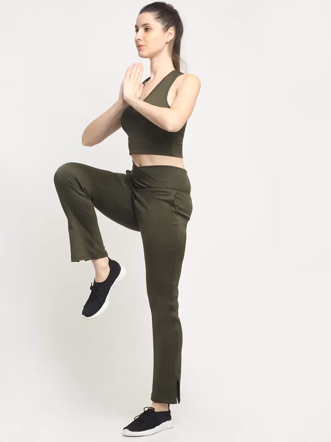 Deep Sage Crossover Pocket Slit Hem Flare Leggings  image 5