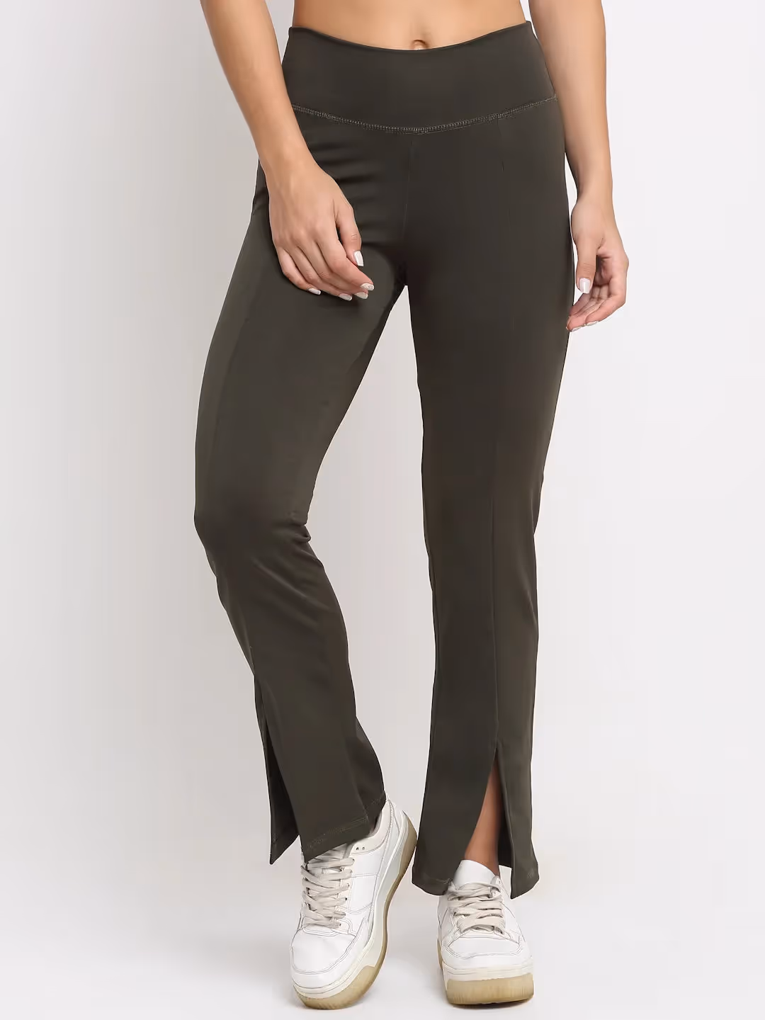 Deep Sage High Waist Front Slit Yoga Pants image 1