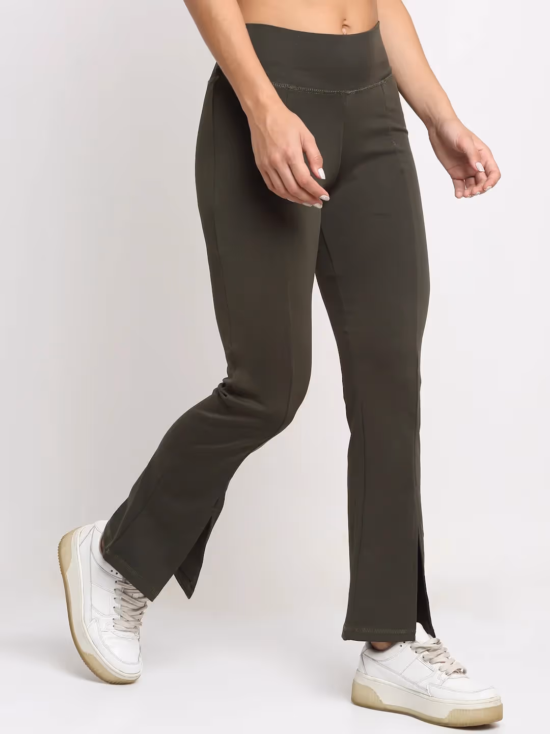 Deep Sage High Waist Front Slit Yoga Pants  image 3