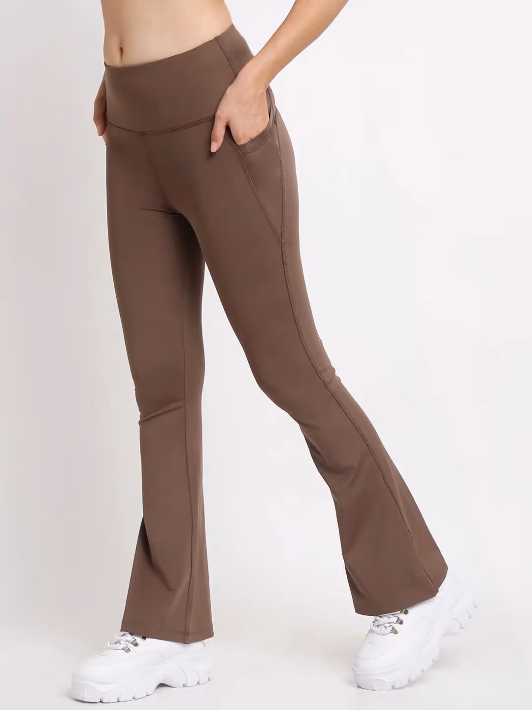 Flare High Waisted Essential Pants With Pockets image 3