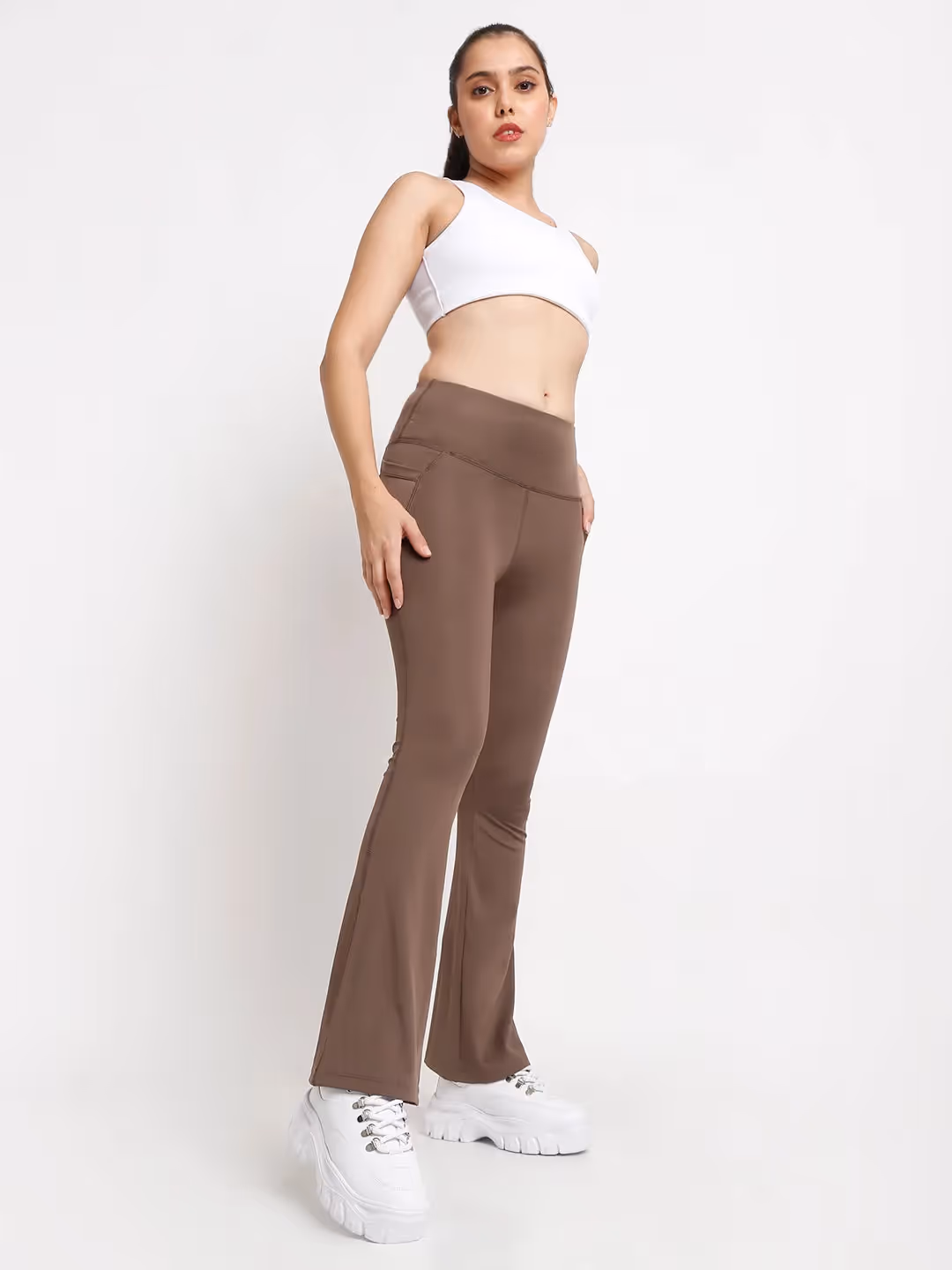 Flare High Waisted Essential Pants With Pockets image 6