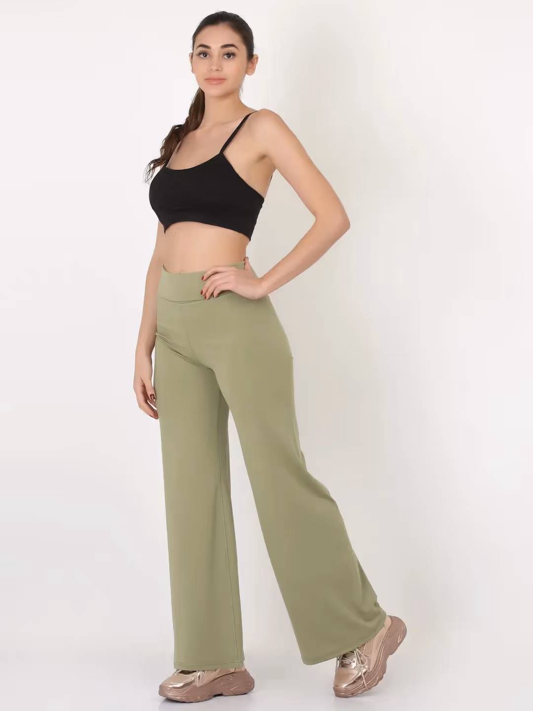 Green Flared High Rise Full Length Yoga Pants  image 6