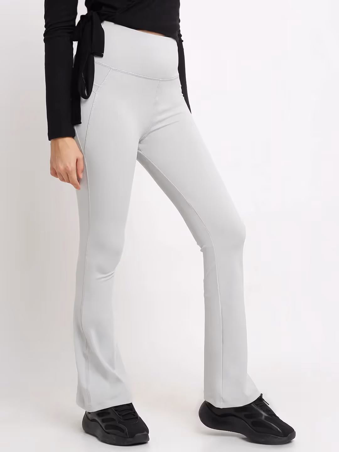 Grey Flare High Waisted Essential Pants With Pockets image 1