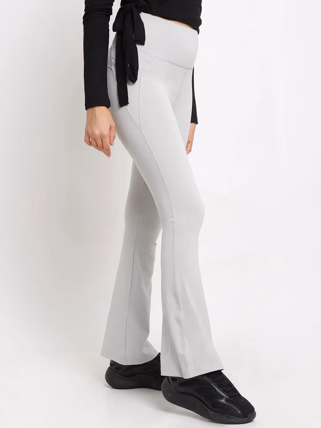 Grey Flare High Waisted Essential Pants With Pockets image 2