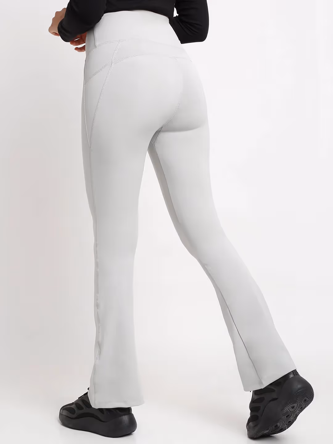 Grey Flare High Waisted Essential Pants With Pockets image 3