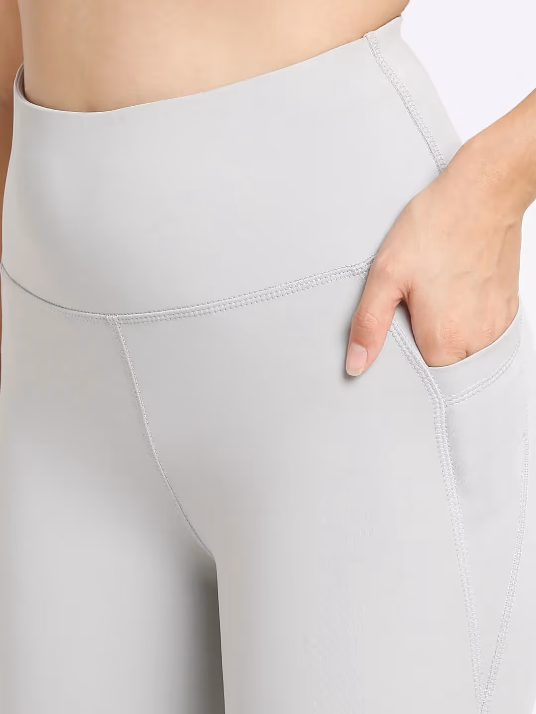 Grey Flare High Waisted Essential Pants With Pockets image 4
