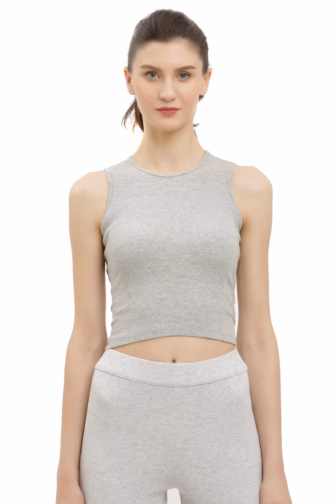 Grey Ribbed Sleeveless Crop Top image 1