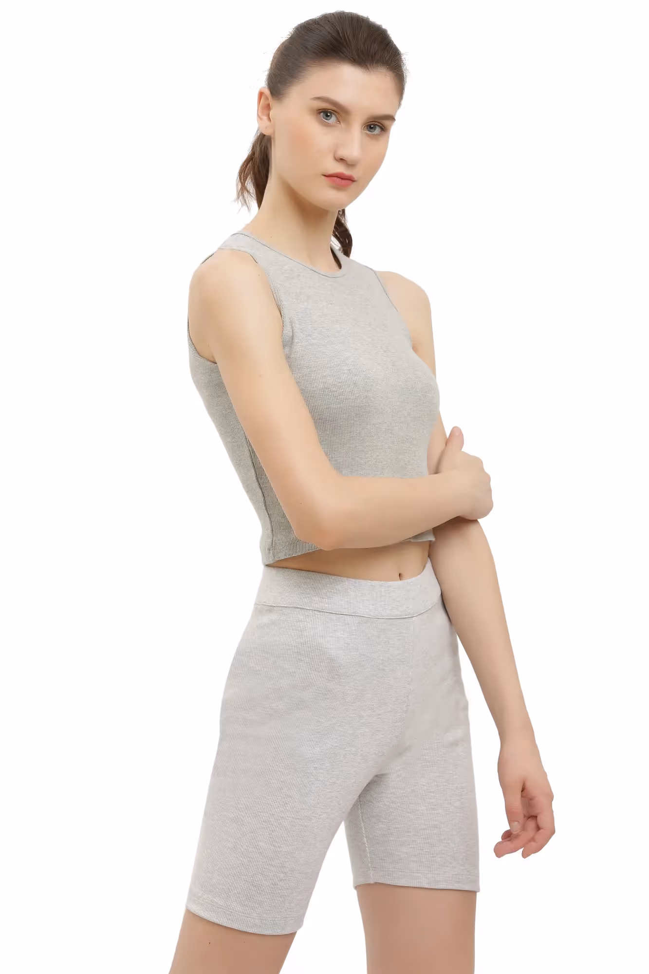 Grey Ribbed Sleeveless Crop Top  image 3