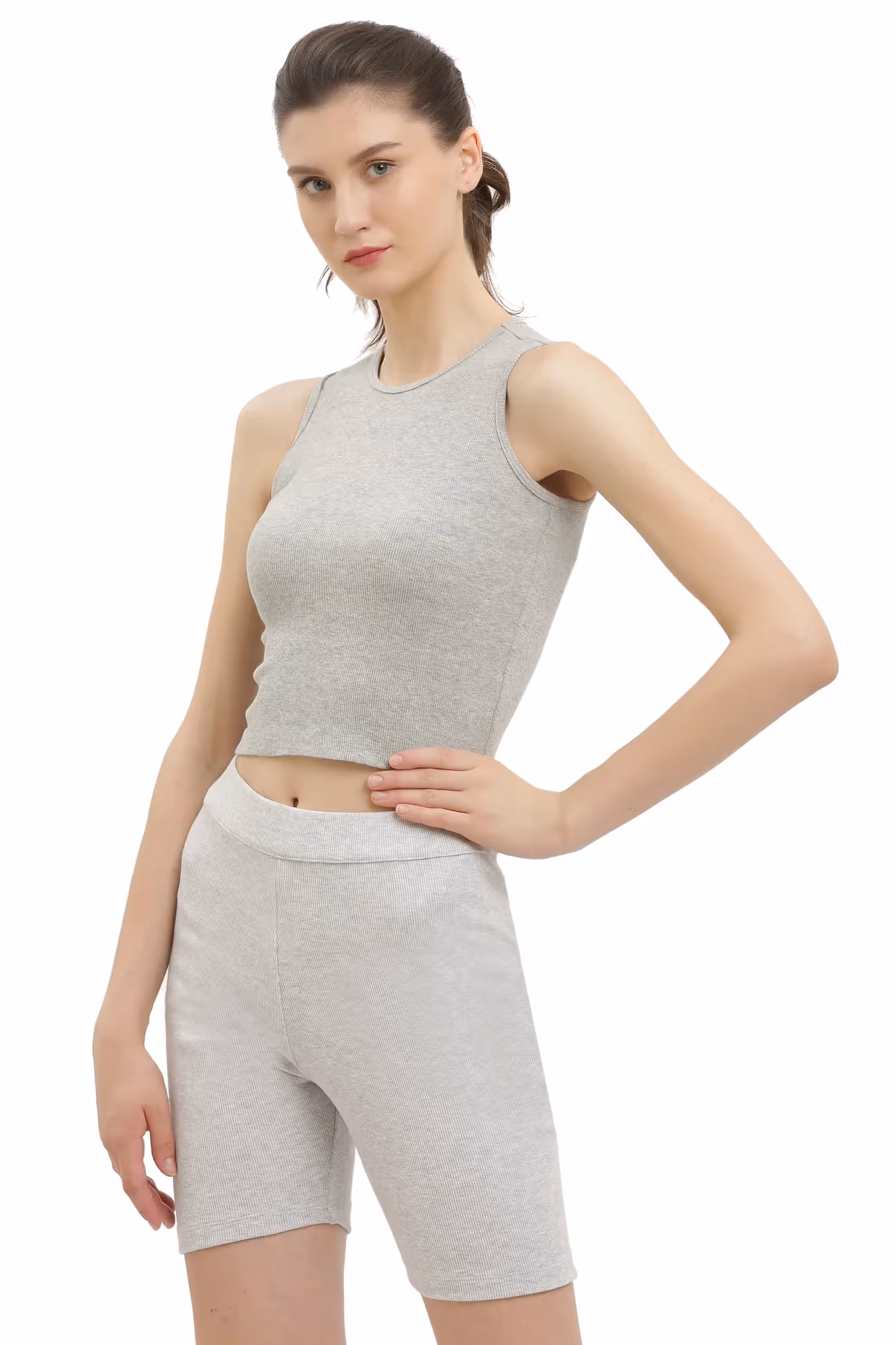 Grey Ribbed Sleeveless Crop Top  image 4