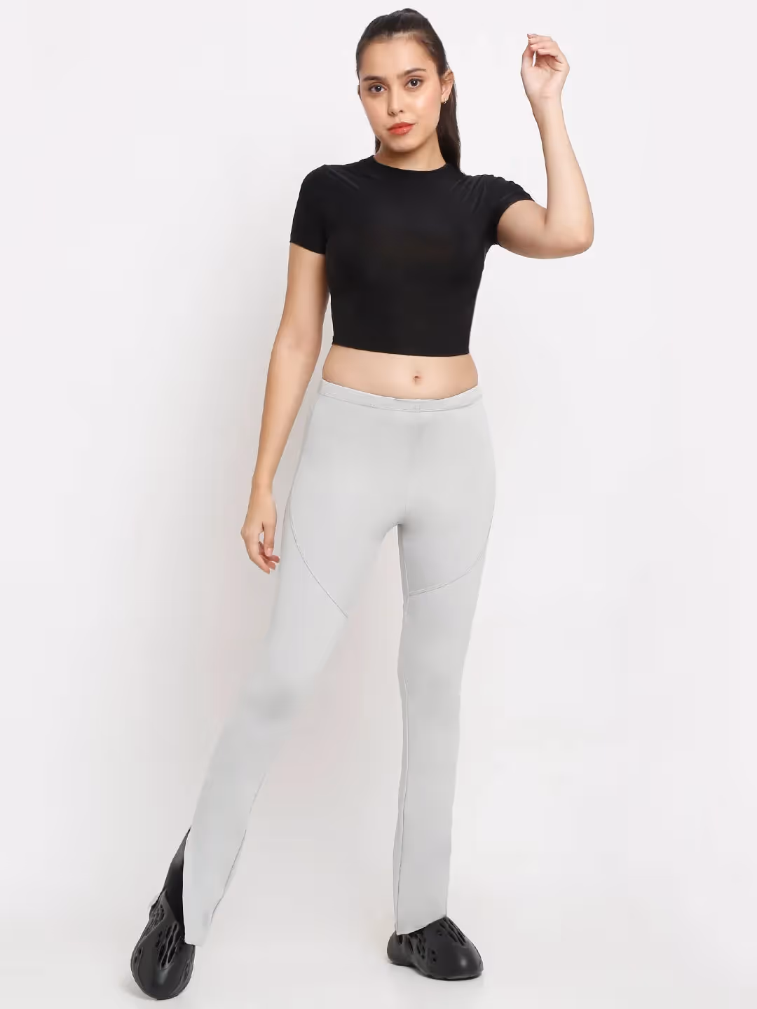 Grey Side Slit Flare Pants image 1