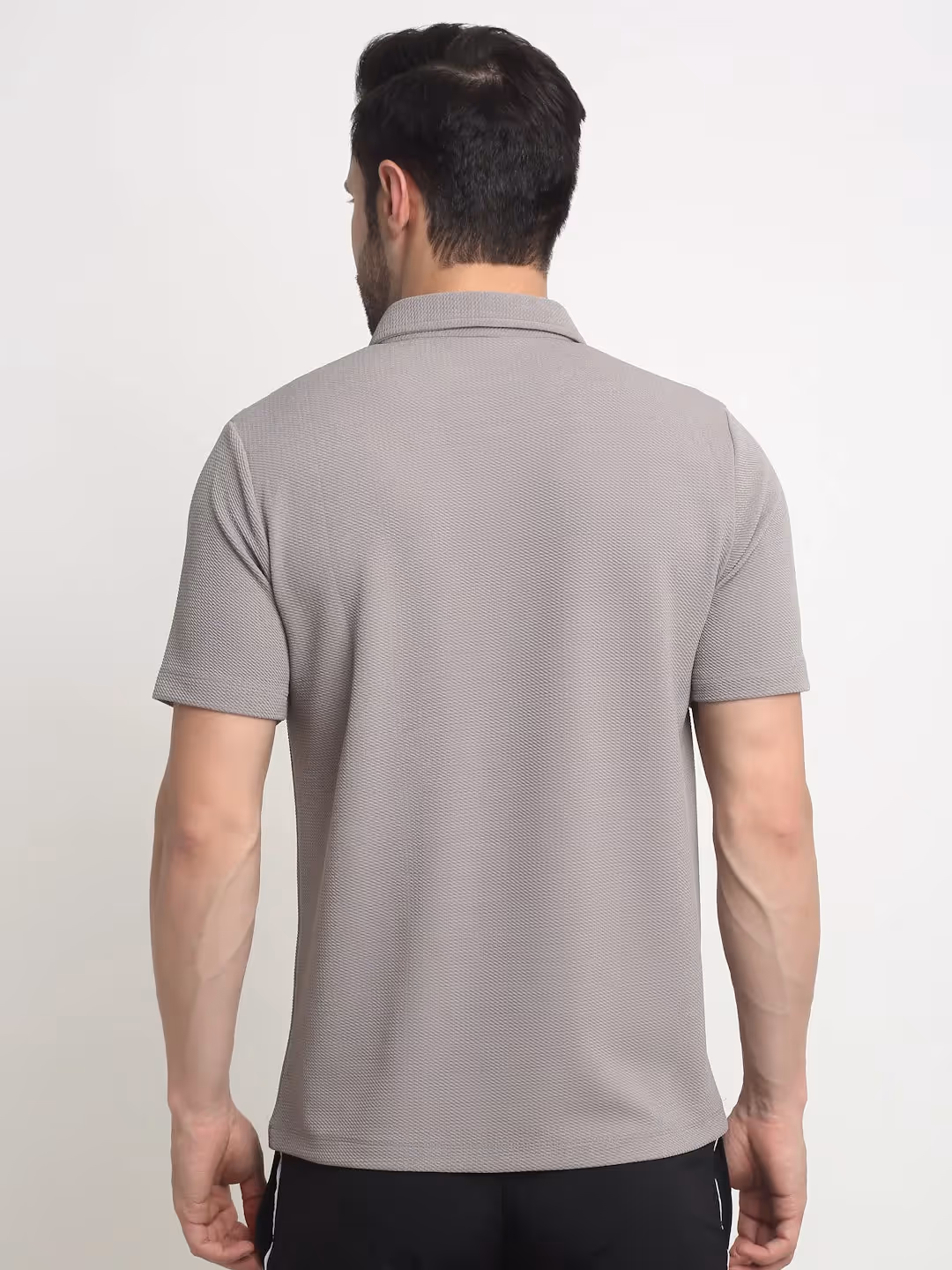 Grey Waffle Knit Polo T-Shirt image 3