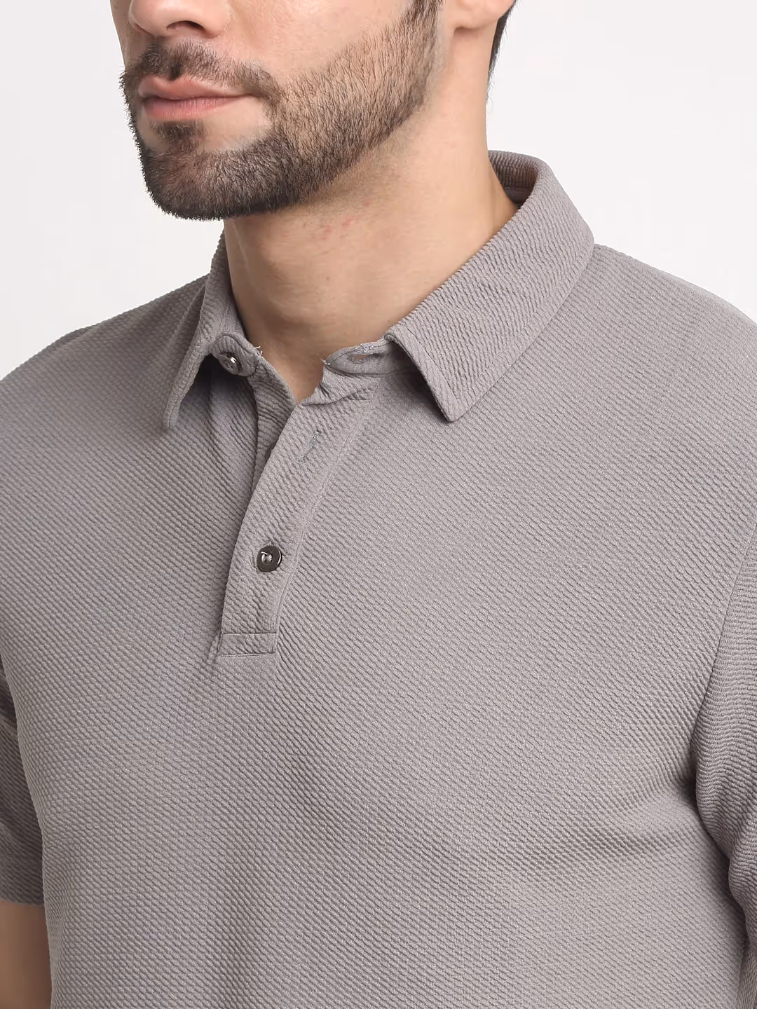 Grey Waffle Knit Polo T-Shirt image 4