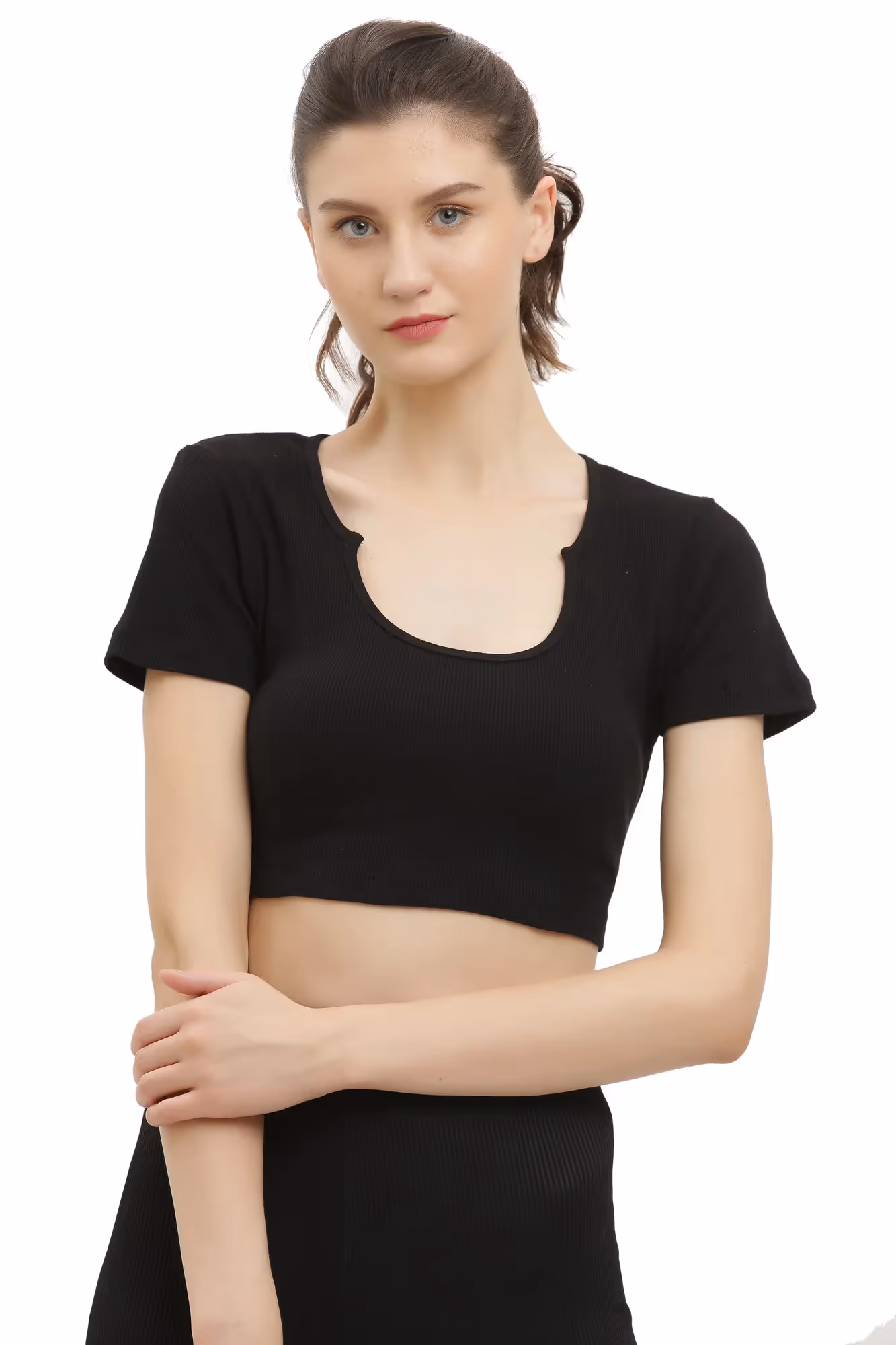 Half Sleeve Rib Crop Top image 1