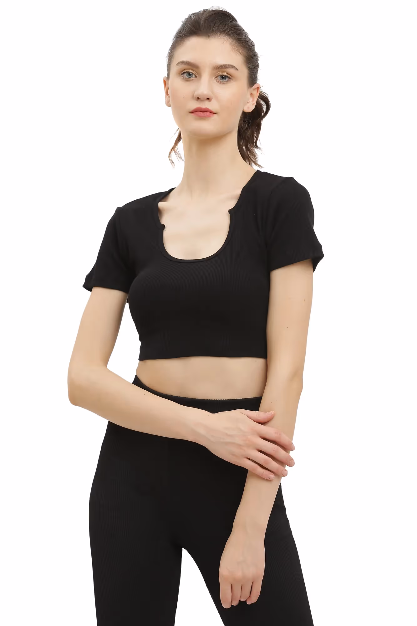 Half Sleeve Rib Crop Top image 3