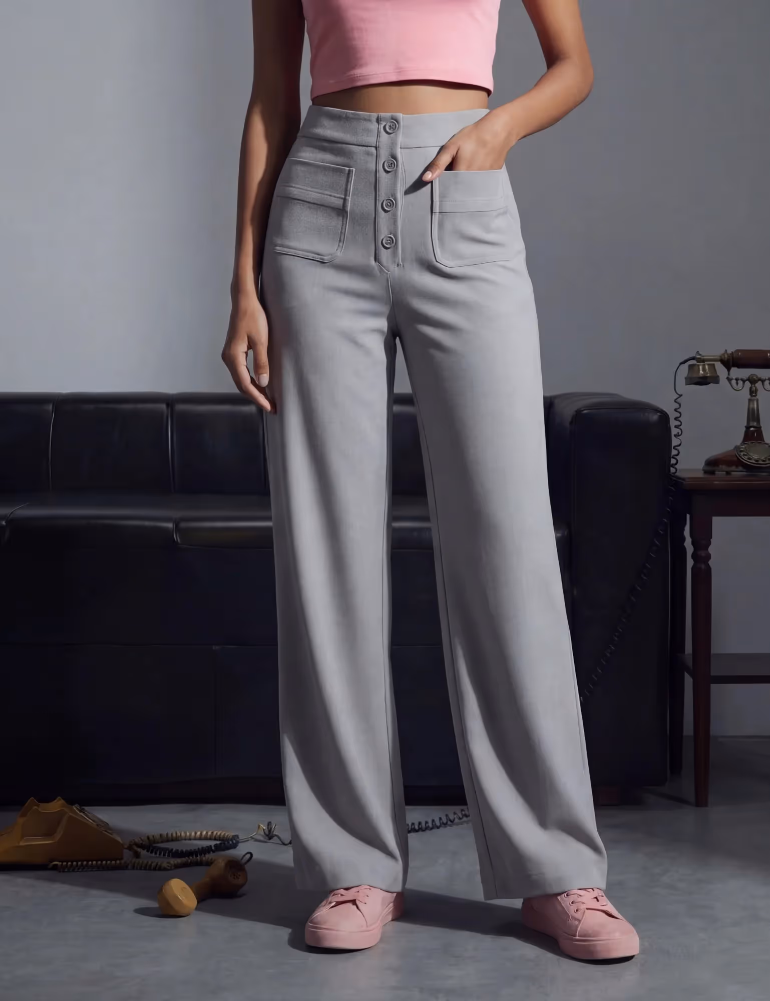 High Waisted Multi Pocket Straight Leg Casual Pants image 1