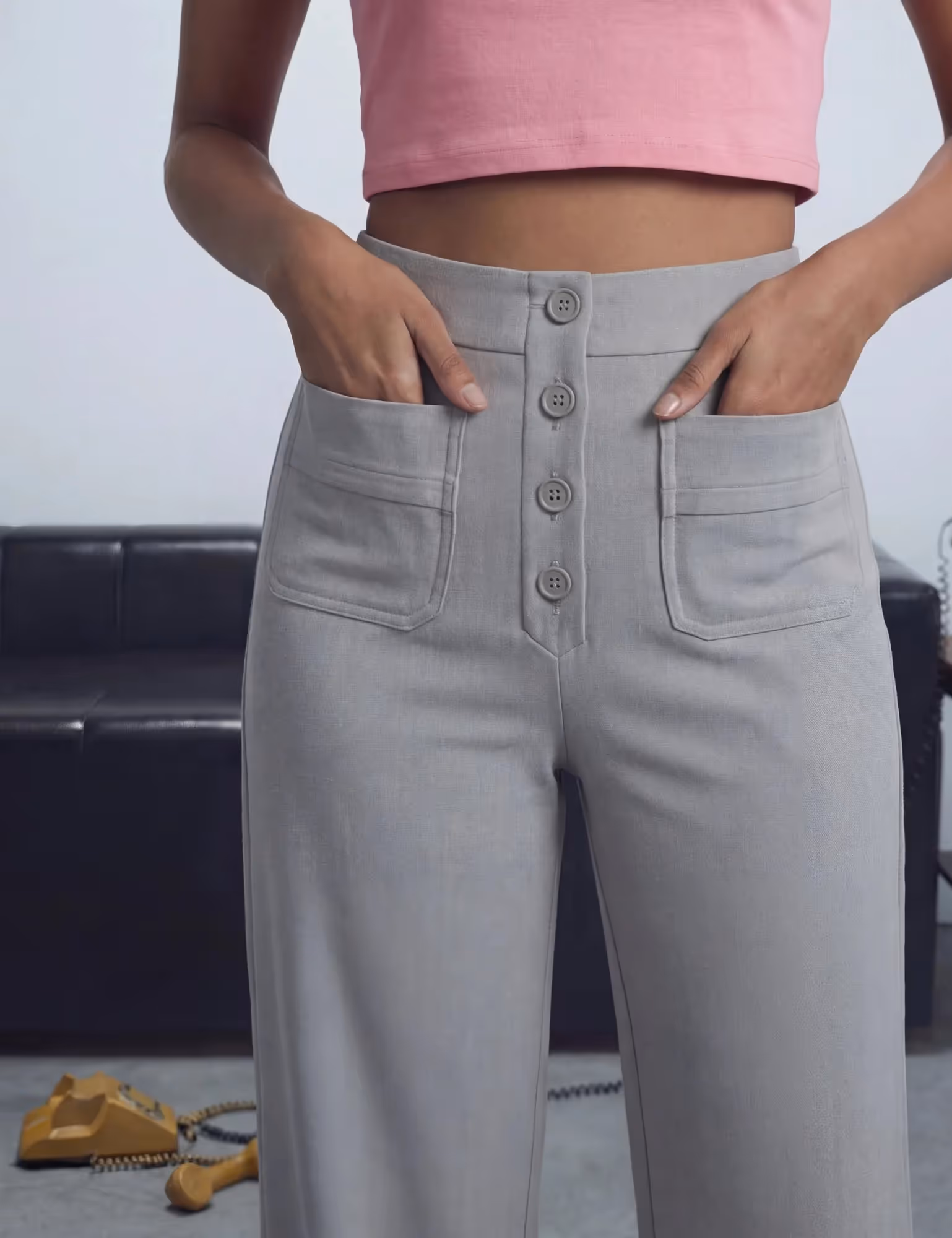 High Waisted Multi Pocket Straight Leg Casual Pants image 4