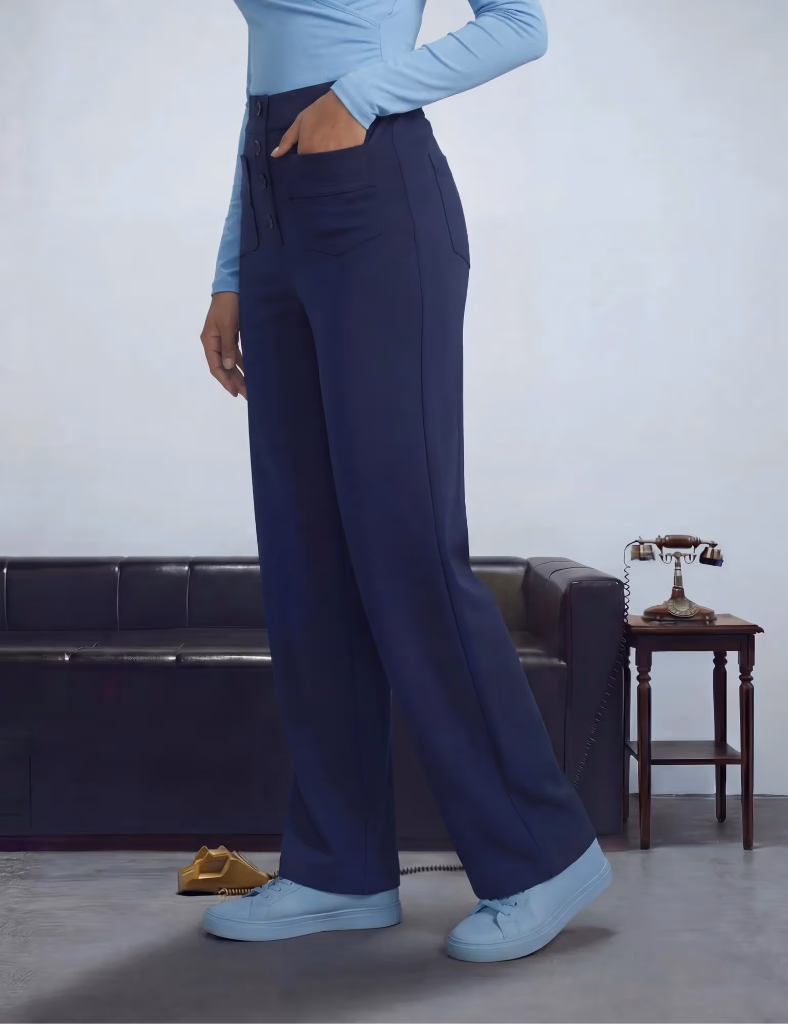 High Waisted Multi Pocket Straight Leg Casual Pants image 7