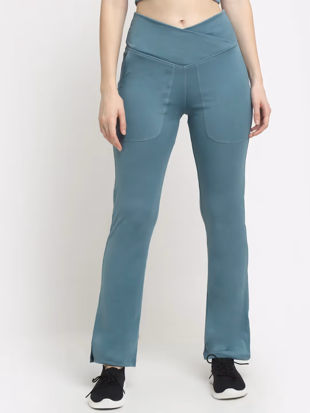 Ice Blue Crossover Pocket Slit Hem Flare Leggings  image 2