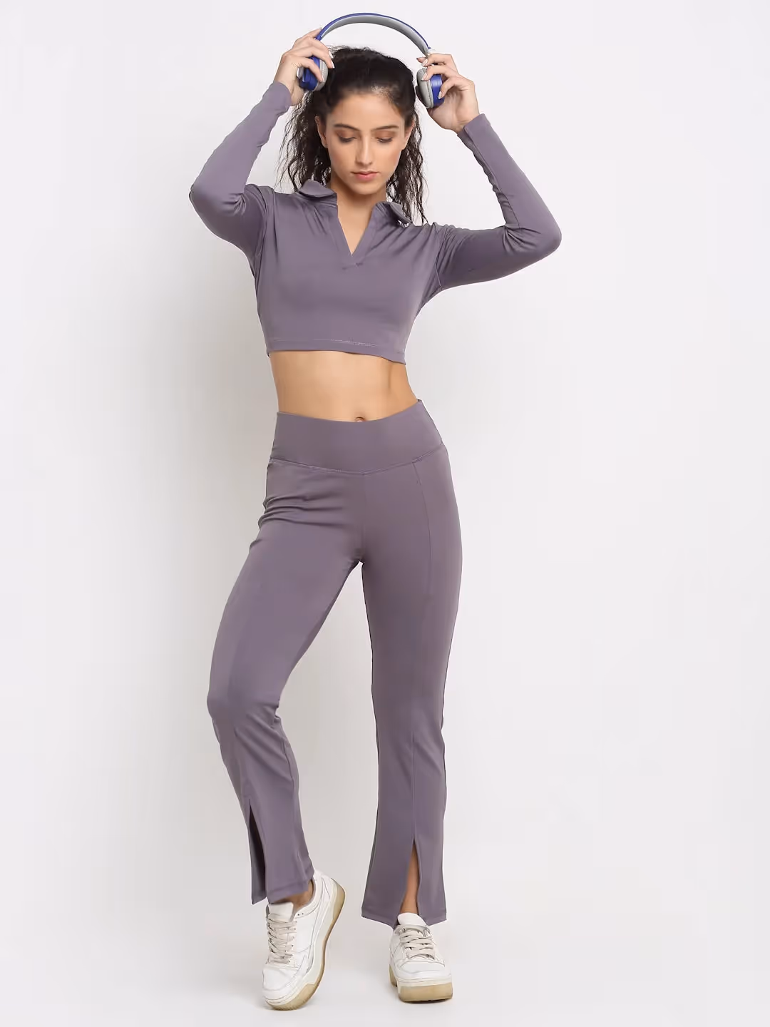 Lavender High Waist Front Slit Yoga Pants image 2