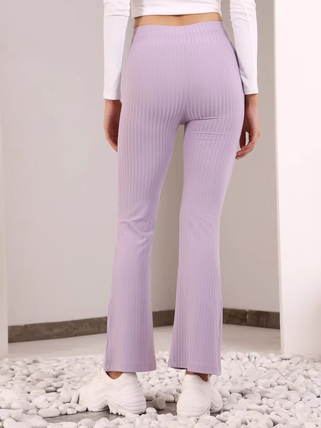 Lavender Rib Drawstring Flare Pants image 3