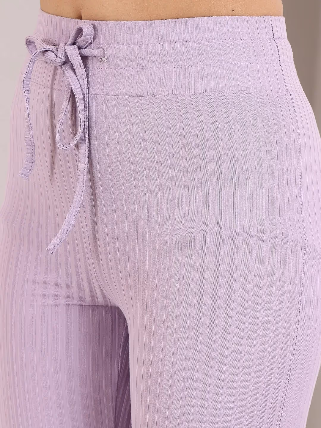 Lavender Rib Drawstring Flare Pants image 5