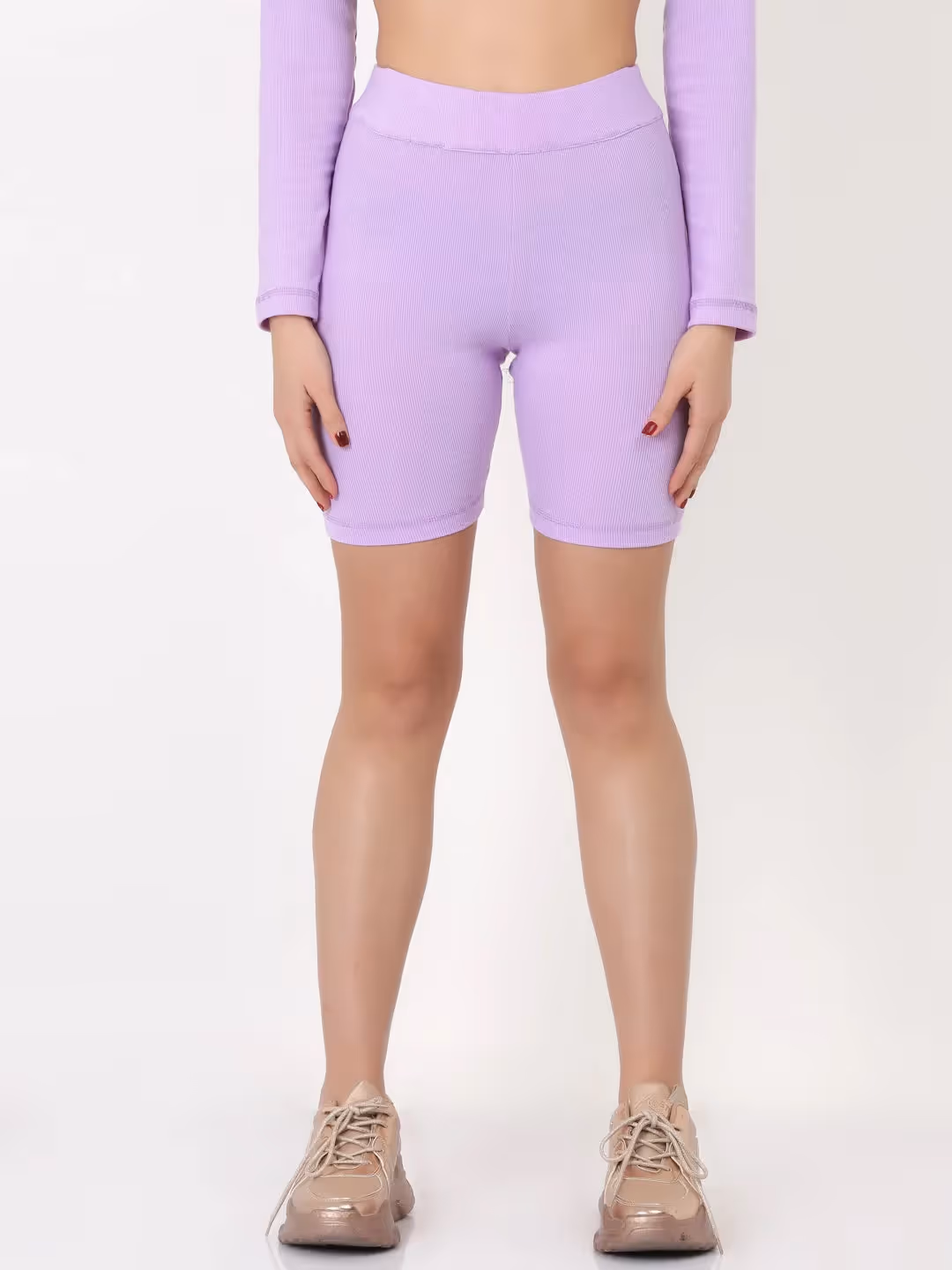 Lavender Ribbed Biker Shorts image 1