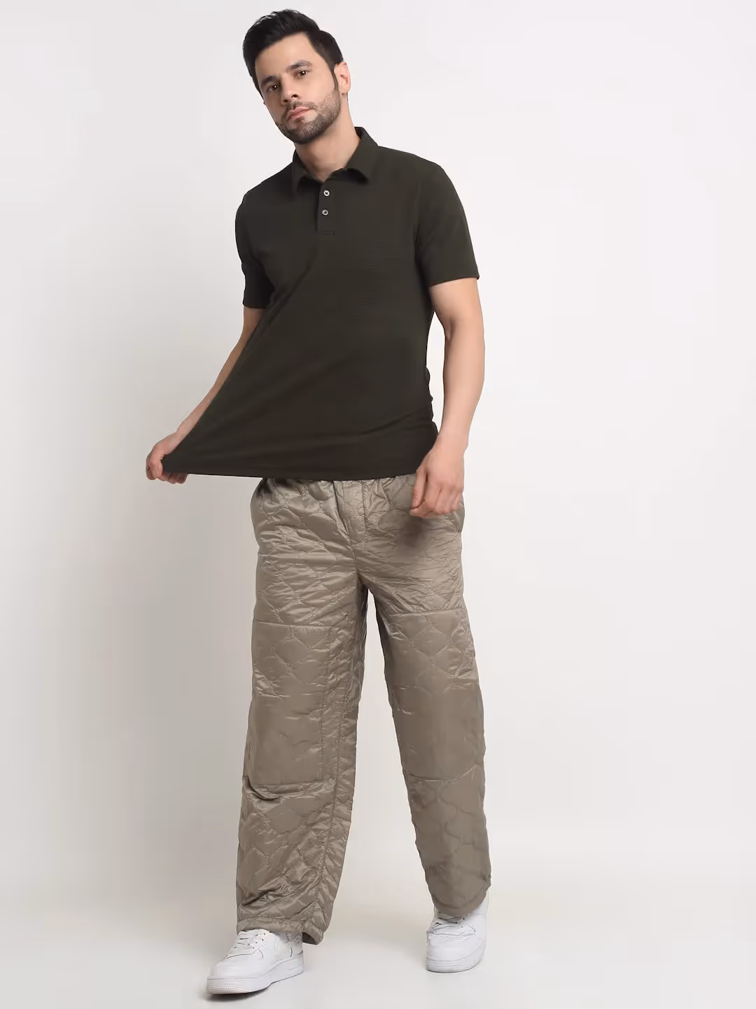 Olive Waffle Knit Polo T-Shirt image 2