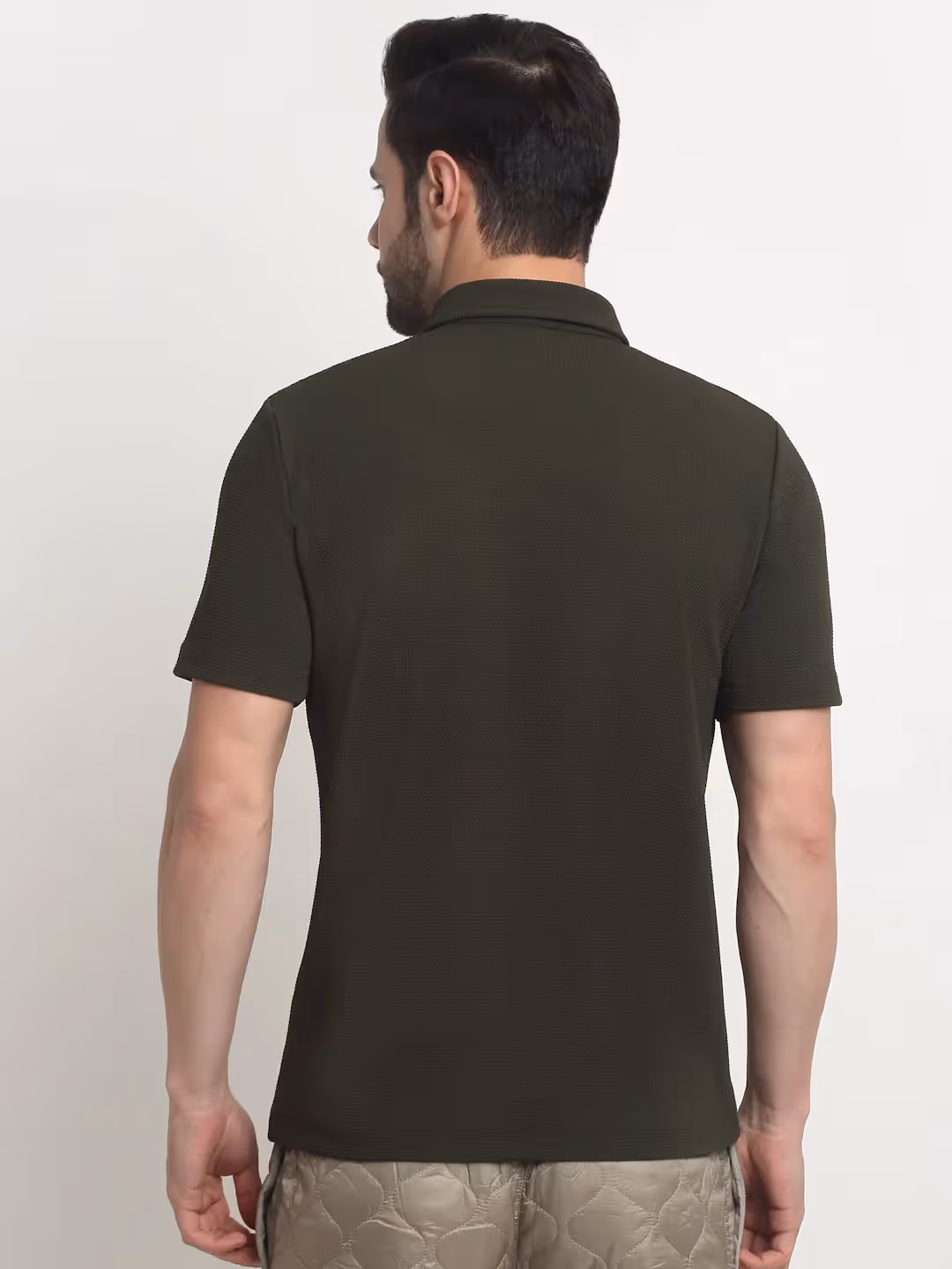 Olive Waffle Knit Polo T-Shirt image 3