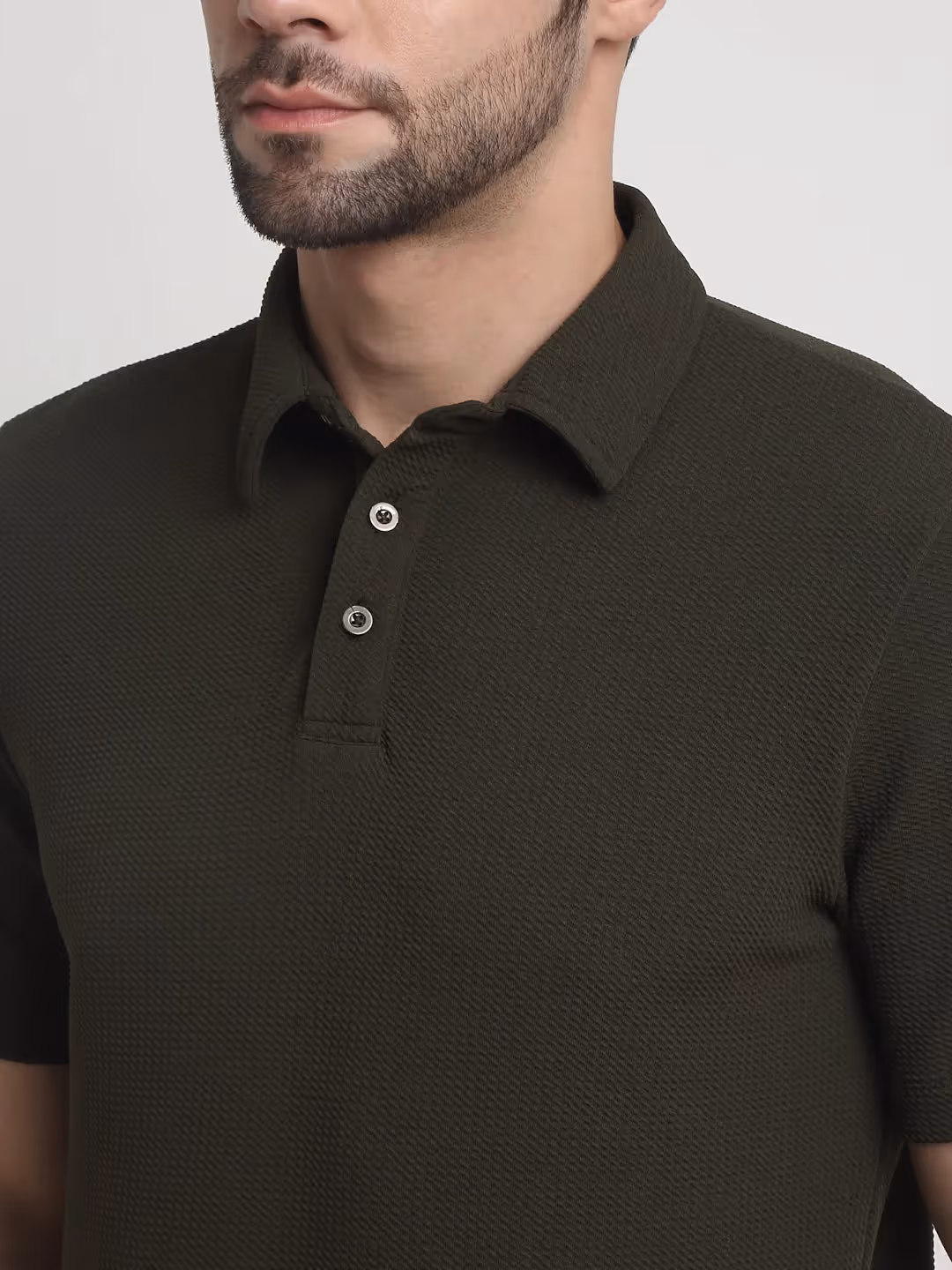 Olive Waffle Knit Polo T-Shirt image 5