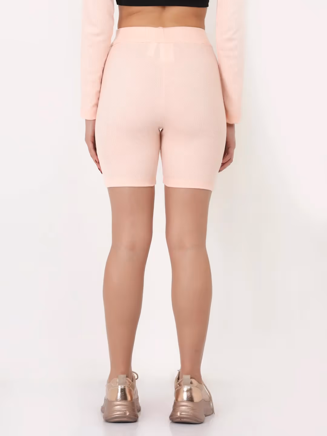 Peach Ribbed Biker Shorts  image 2