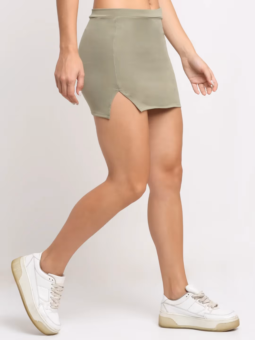 Sage Green High-Rise Mini Side Slit Skirt image 3