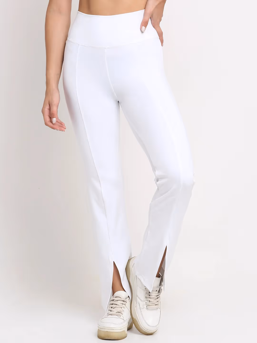 White High Waist Front Slit Yoga Pants image 1