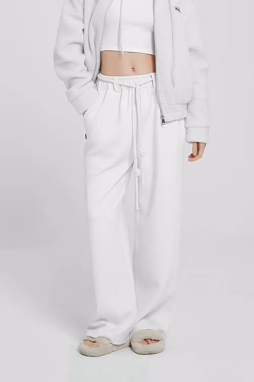 White High Waist Knitted Pants image 1