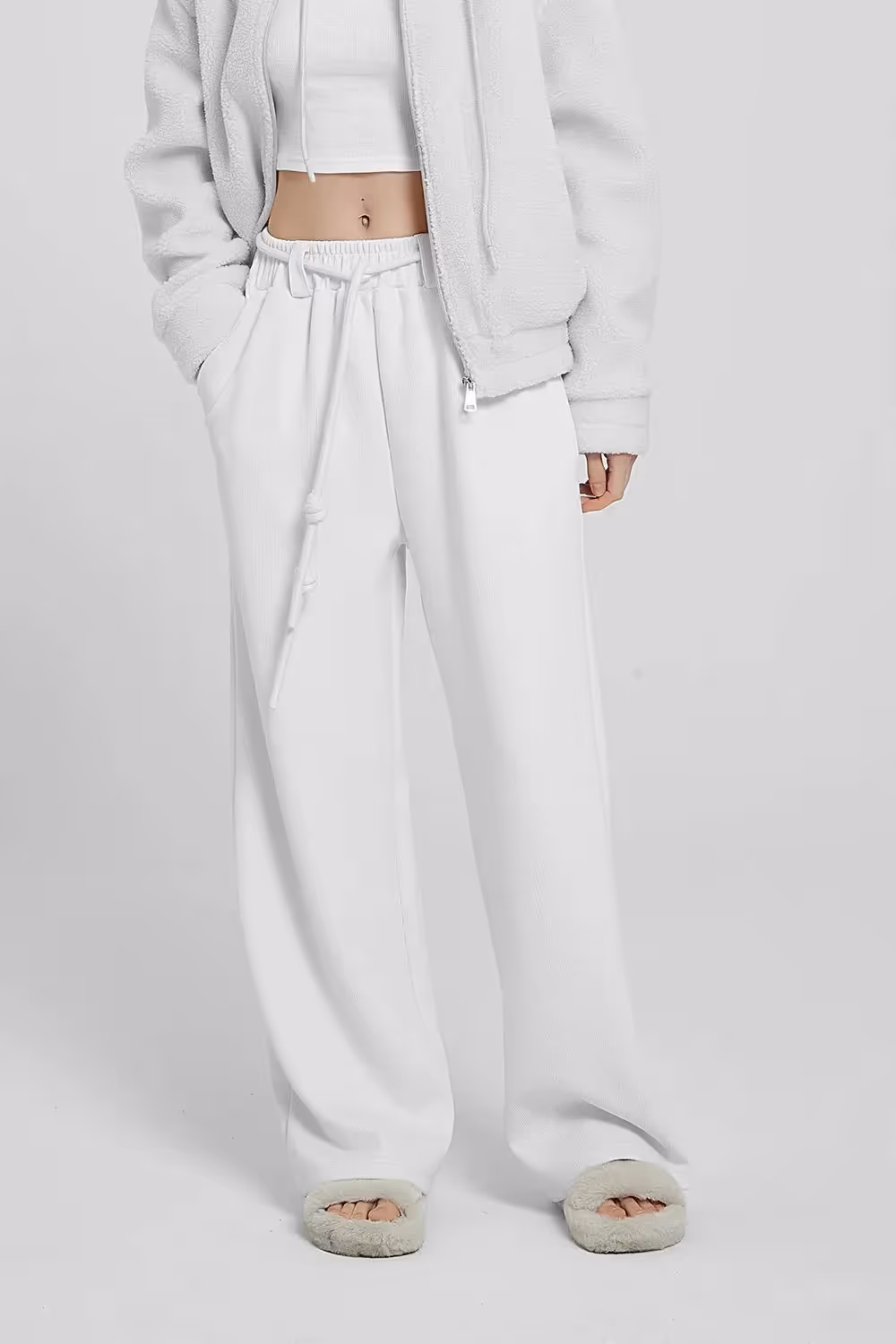 White High Waist Knitted Pants image 4