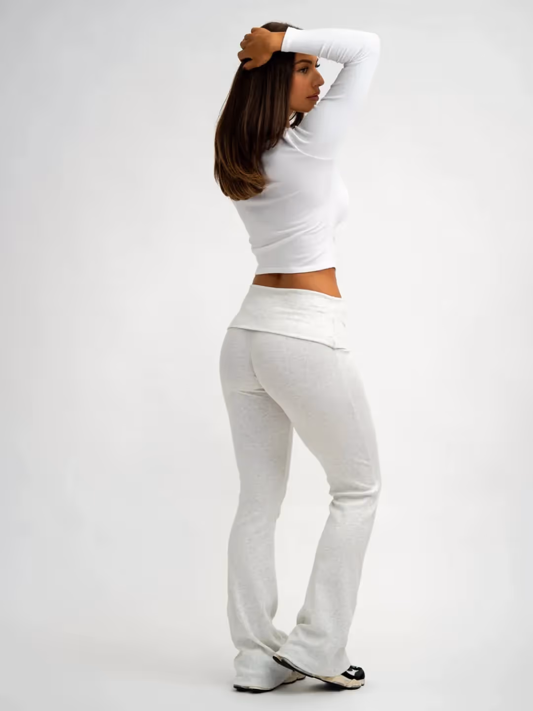 White Rib Top and Fold Over Pants image 1