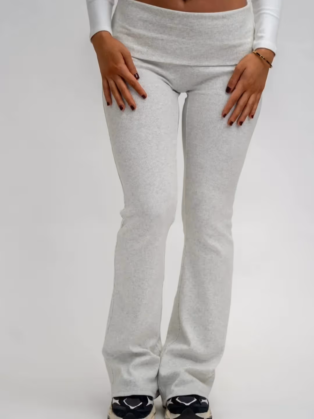 White Rib Top and Fold Over Pants image 3