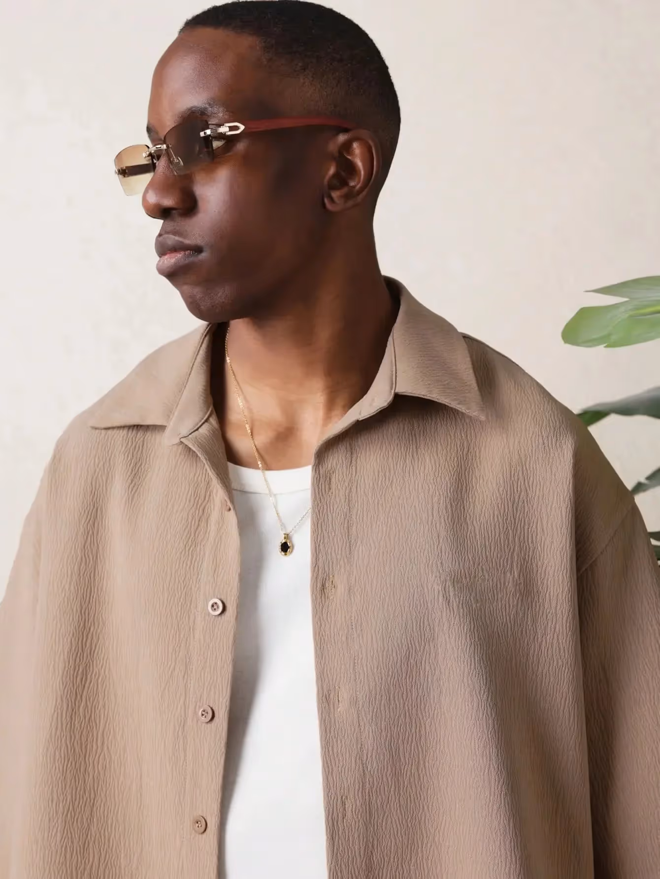 Yate Textured Button Down Shirt And Shorts Set image 4