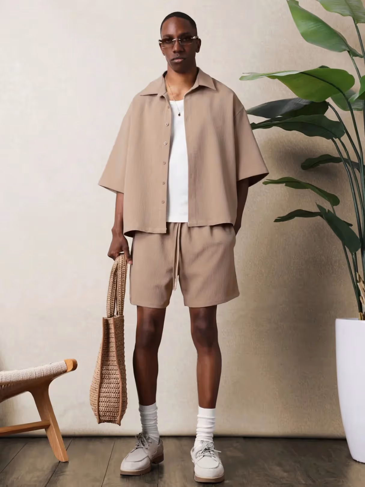 Yate Textured Button Down Shirt And Shorts Set image 6