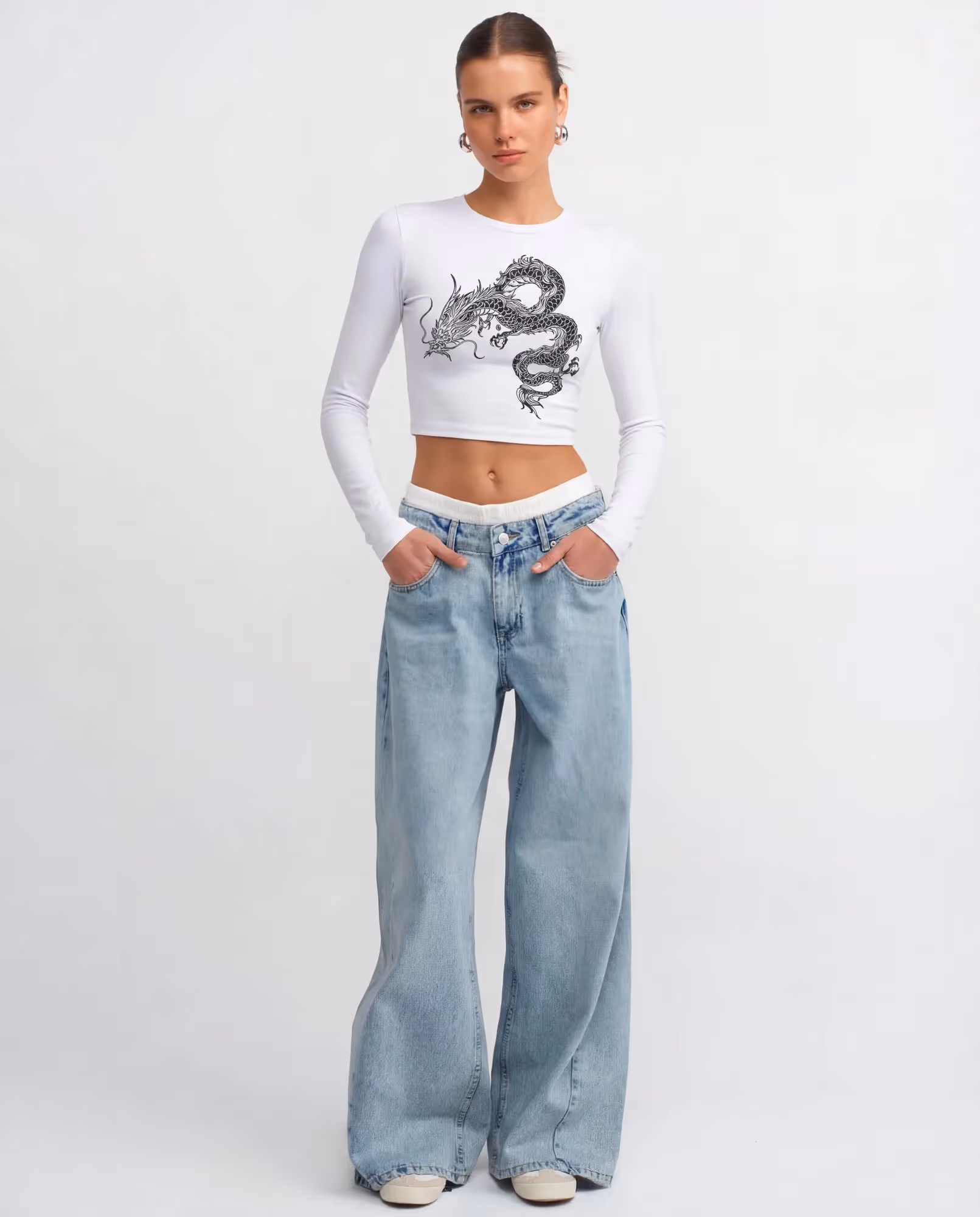 Drako White Long Sleeve Baby Tee image 6