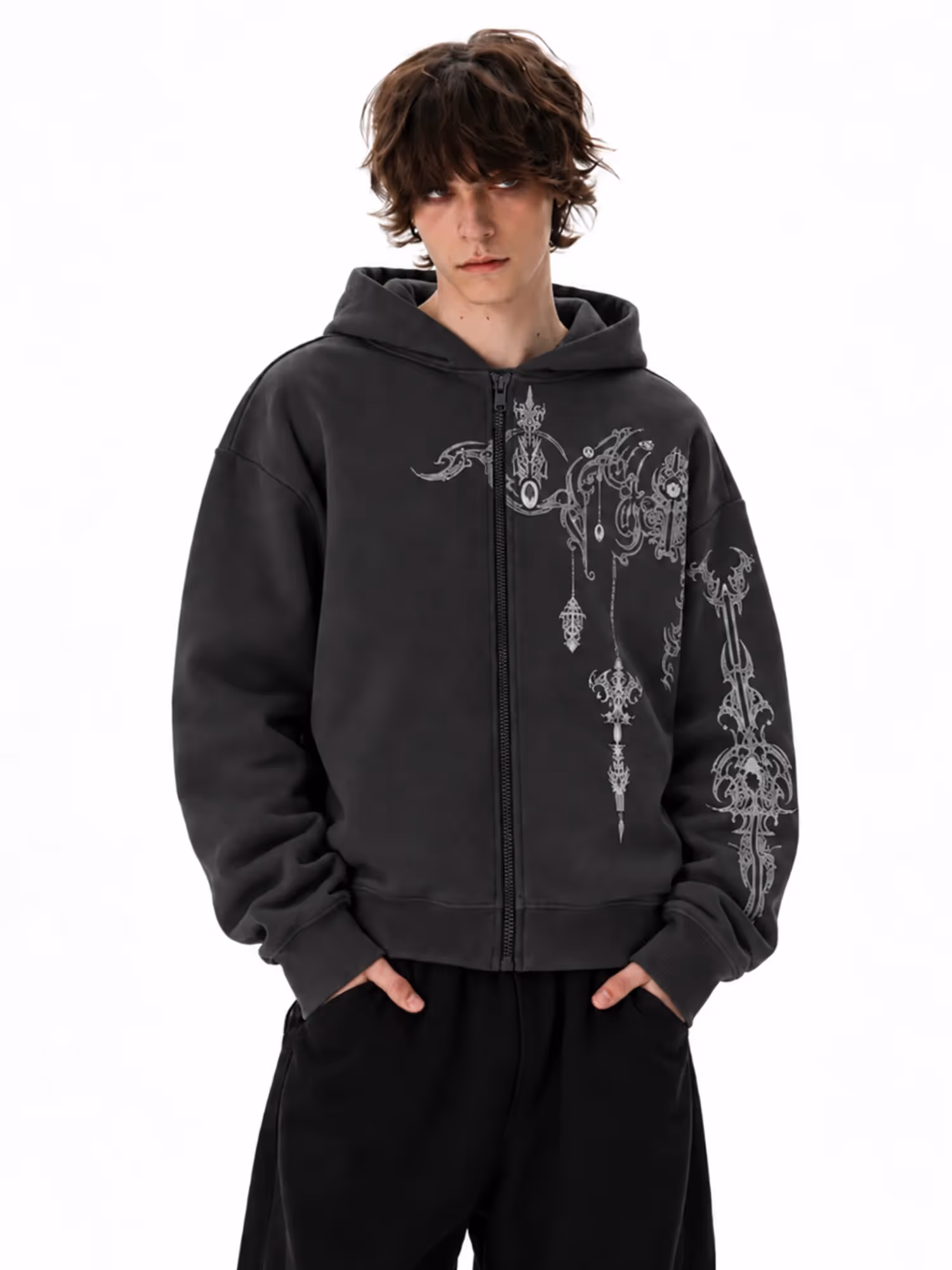Heresy Dark Grey Zipper Hoodie image 2
